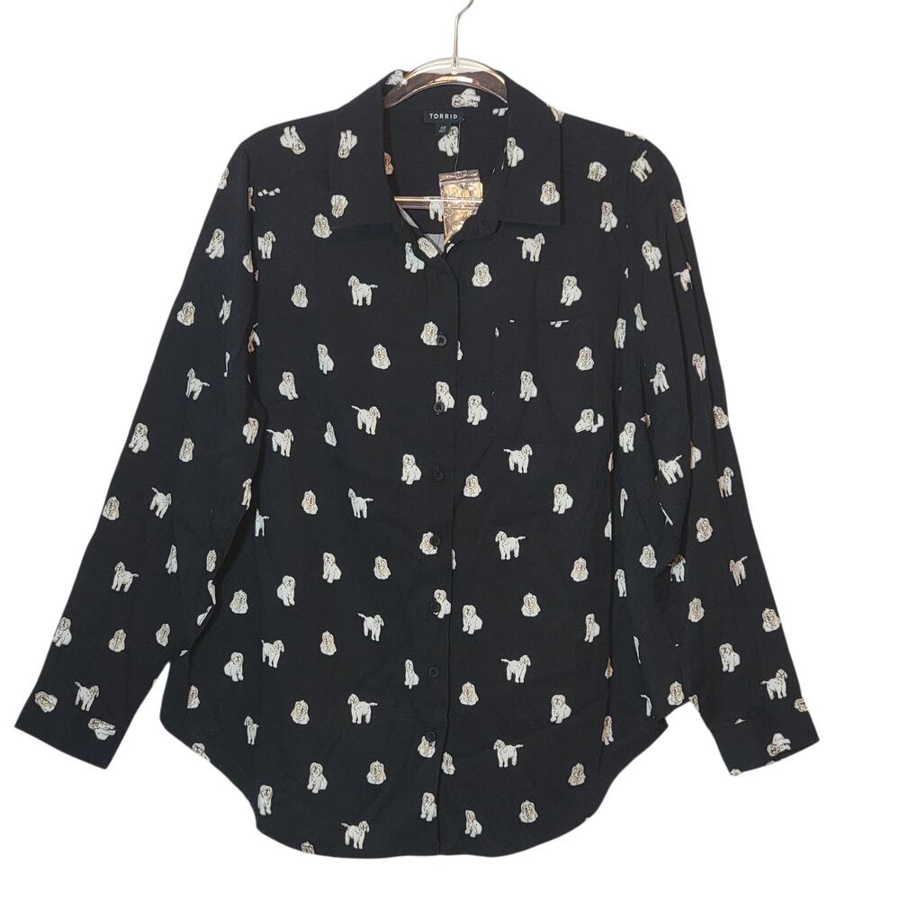 Torrid Lizzie Dog Button Up Black Shirt Long Sleeve Casual Workwear Size 00 M/L - Picture 15 of 16